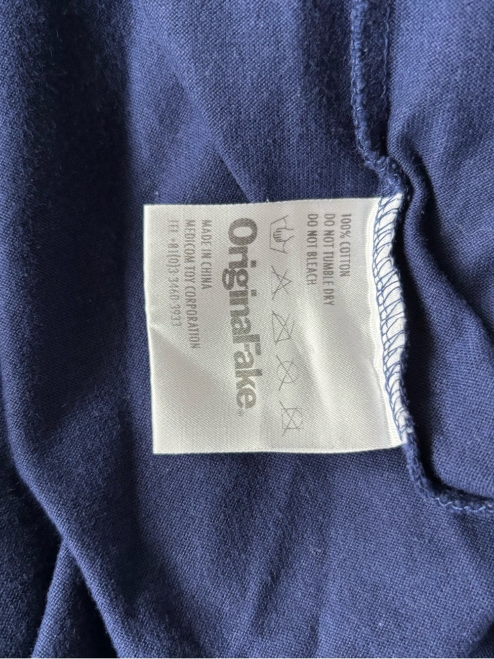 ORIGINAL FAKE sz 3 US sz M Navy Blue Pocket Tee Tshirt Medicom Toy KAWS Bendy - Picture 6 of 7